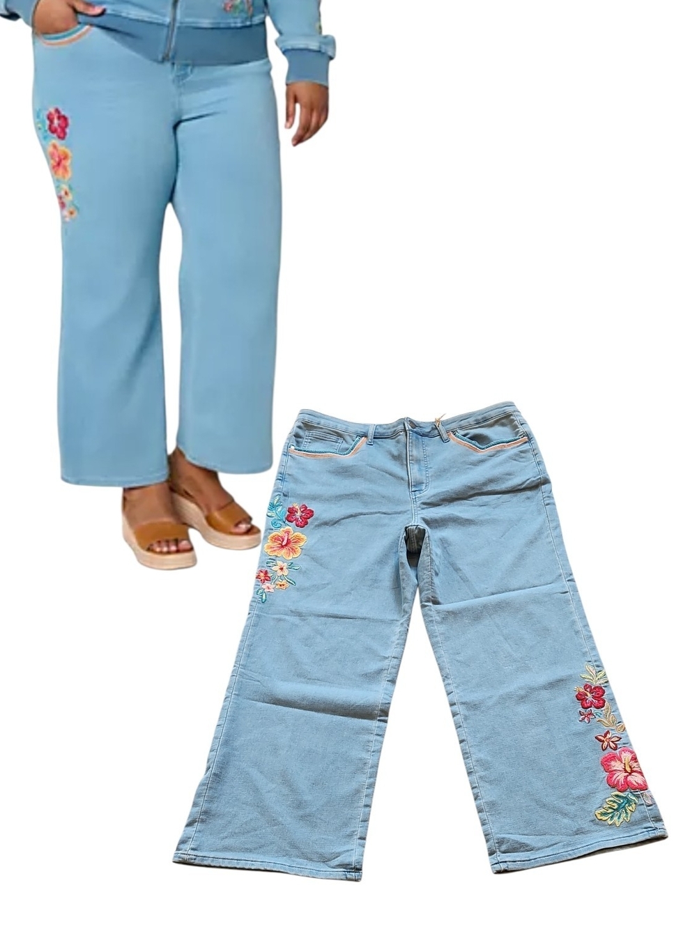 NWT Driftwood Martha Womens High Rise Wide Leg Crop Jeans Sz 16 Hibiscus Floral